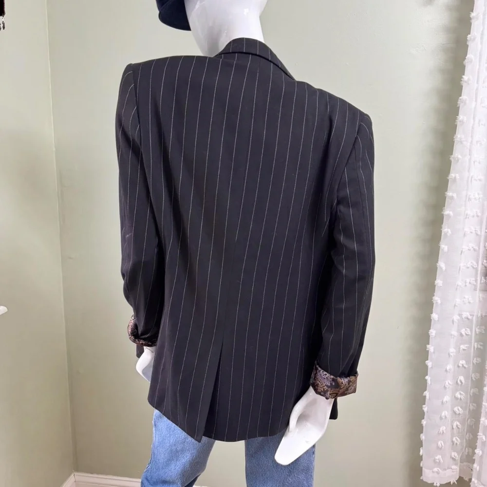 Vintage Slatl & Dean Pinstripe Blazer – Men’s Medium, Women’s Oversized Fit Des - Picture 7 of 8
